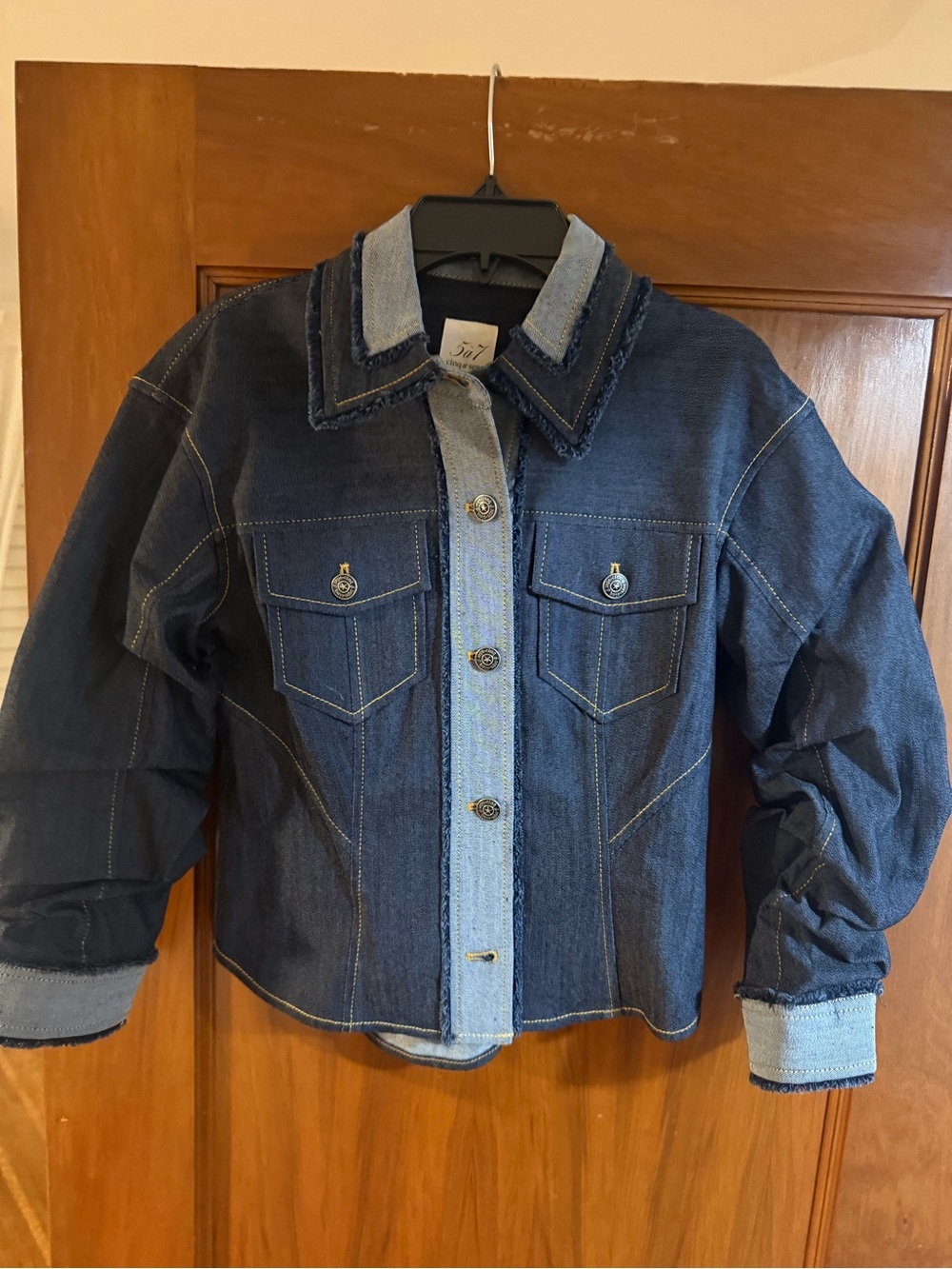 cinq a sept cropped scrunched canyon Indigo Denim Jacket